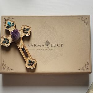 Karma&Luck,Wall Cross with Amethyst Accent - Cream and Purple